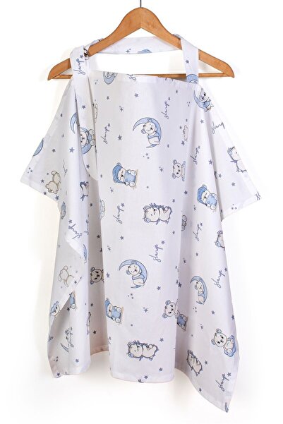 Dimcol Ποδιά Θηλασμού bebe Bear's Nest 03 105x70 Λευκό-Γαλάζιο 100% Βαμβάκι