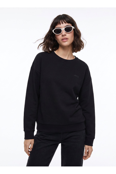 JEEP Siyah Kadın Bisiklet Yaka Relaxed Baskılı Sweatshirt J5WL-SWT7089