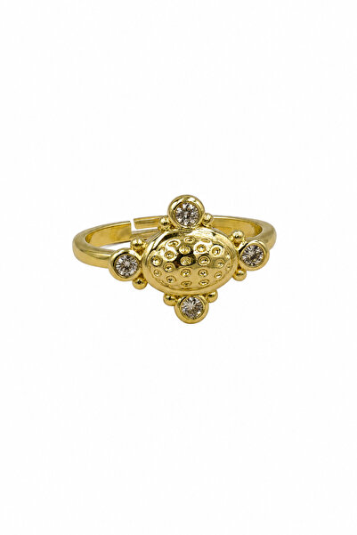 Jack Ferrero Yellow Color Stone Detailed Adjustable Women's Steel Ring