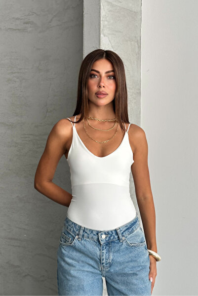 macharel jeans İnce Askılı Arka Dekolteli Zıbın Bluz