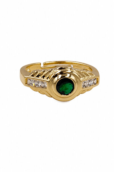 Jack Ferrero Adjustable Yellow Color Women's Ring with Green Stone and Zircon...