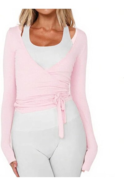 GENERAL Y2K Wrap Top Long Sleeve Blouse for Women Ballet Yoga Practice