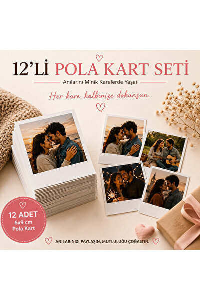 ElyNowa Kişiye Özel Fotoğraflı Pola Kart 12’li Set – 6x9 cm Polaroid Tarzı Ba...