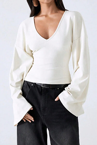 ecemore Women's V-Neck Long Sleeve Waist-Fitted Viscose Blouse