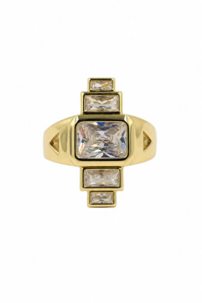 Jack Ferrero Modern Design Yellow Color Rectangular and Step Stone Steel Ring