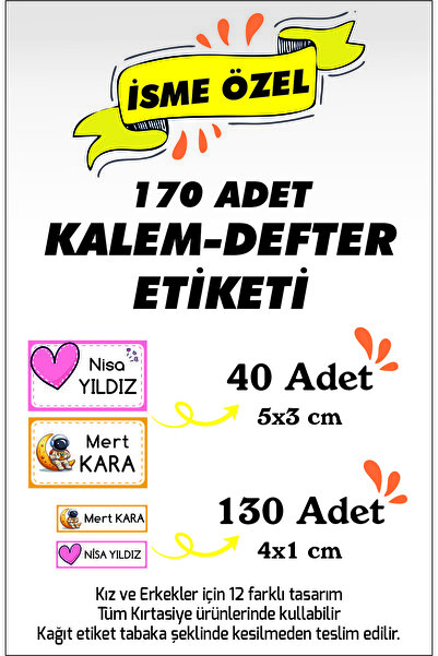 laurelconcept Okul Kalem Defter Etiketi 170 Adet İsme Özel