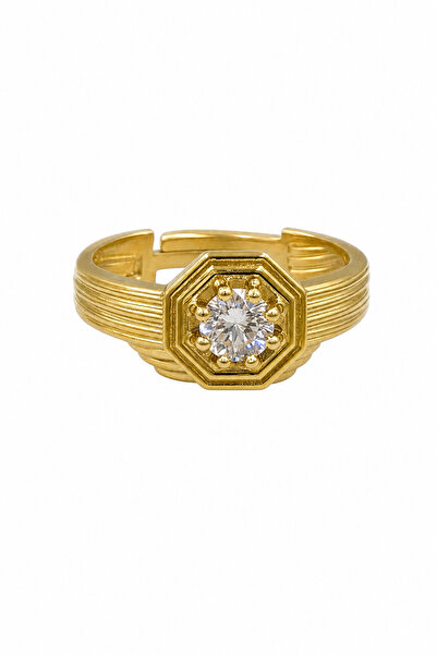 Jack Ferrero Yellow Color Octagonal Single Stone Detailed Steel Ring
