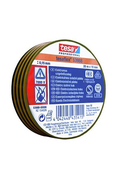 Tesa TESAFLEX INSULATING TAPE 20M YELLOW/GREEN 10PCS