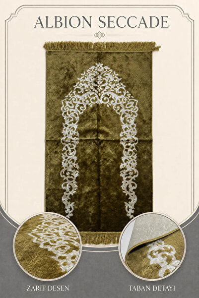 İlkbenaldim Albion Prayer Rug Velvet Soft Textured Mihrap Patterned Prayer Ma...