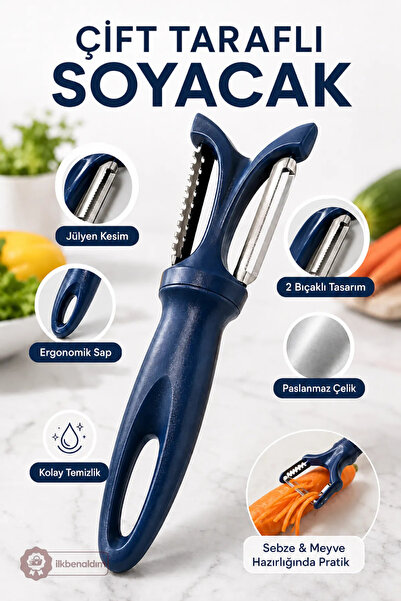 İlkbenaldim Double Sided Vegetable Fruit Peeler Julienne Cutter Stainless Steel
