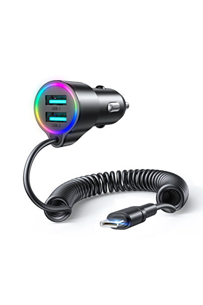 Joyroom 3 в 1 бърз зарядно за кола с Lightning кабел 1.5м 17W черен (JR-CL25)