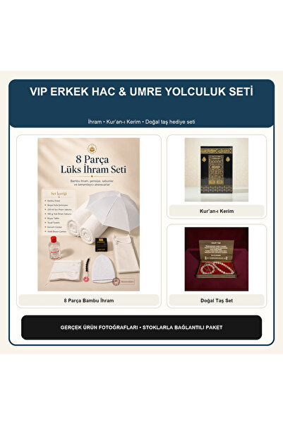 İlkbenaldim Vip Men's Hajj Umrah Travel Set – 8 Piece Bamboo Ihram, Quran, an...