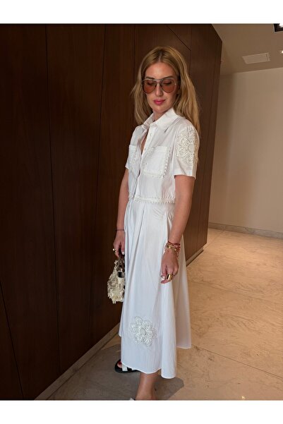 begum mayda Premium Taş İşlemeli , Güpür Detaylı , Etek & Gömlek Poplin Takım