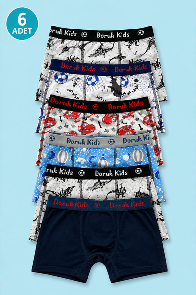 Meyzz Günlük Rahat Pamuklu Desenli Erkek Çocuk Boxer Sürpriz Desen 6'Lı
