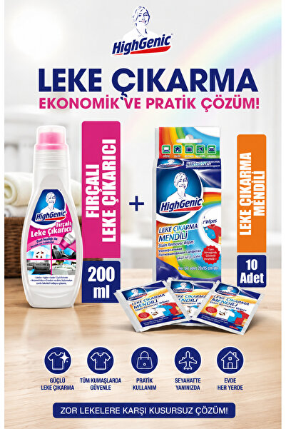 Highgenic Fırçalı Leke Çıkarıcı 200 ml + Leke Çıkarıcı Mendil 10 'lu