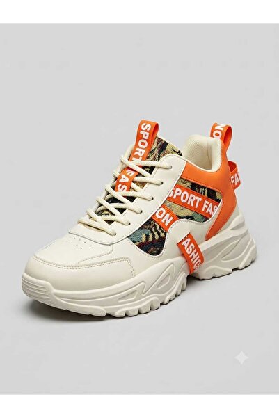 Generic Men's White Orange High Top Sneakers Lace-Up Fashion Sports Shoes