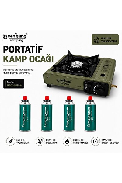 tub shop Tekli Portatif Ocak YEŞİL +4 ADET KARTUŞ TÜP