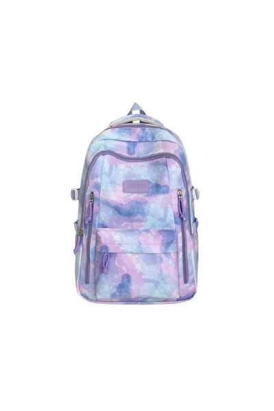 JMSD Rucsac școlar și casual pentru fete, model violet și albastru pastel tie...