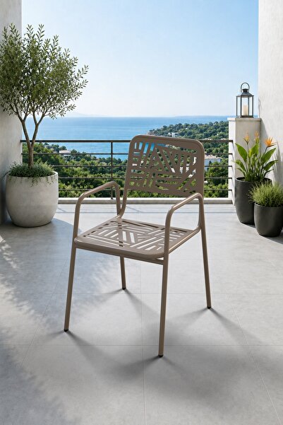 Evdemo Belek 2'li Metal Bahçe Balkon Mutfak Sandalyesi Cappuccino