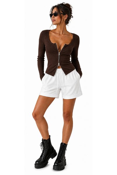 AÇELYA TEKSTİL Long Sleeve Zippered Camisole Women's T-Shirt