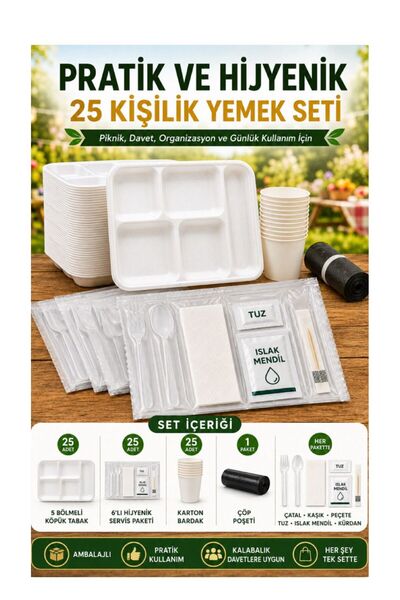figanlar ambalaj FGN 5 Bölmeli Köpük Tabildot Kullan At Piknik Yemek Seti 6’l...