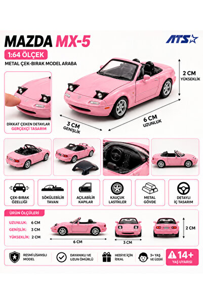 Mazda 1:64 Scale Mx-5 Metal Pull-And-Go Model Car Pink 6 cm Code: Ats880102