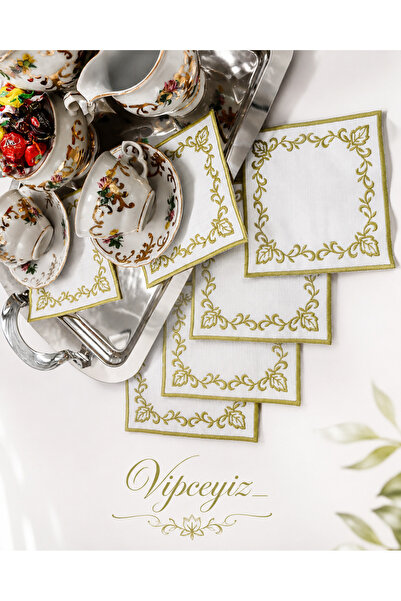 vipceyiz Elegant Patterned Embroidered Linen Coasters (6 Pieces)