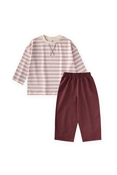 Cigit Oversize Seasonal Wide Cut Trousers Set 2-10 Lilac Striped