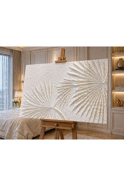 shsanatsal Golden Palm Rölyef Tablo Dikey Yatay Beyaz Kabartmalı Lüks Duvar S...