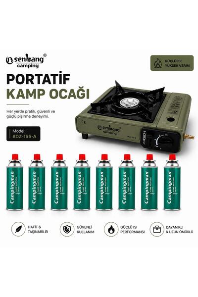 tub shop Tekli Portatif Ocak YEŞİL +8 ADET KARTUŞ TÜP