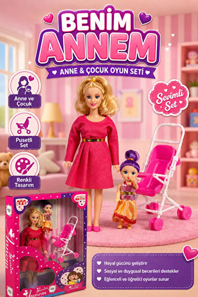 Efe Benim Annem Anne & Çocuk Bebek Oyun Seti | Pusetli Oyuncak Bebek Seti