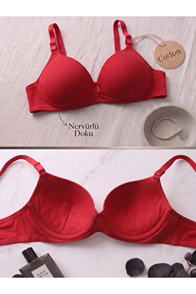 Lavint Homewear Sutien din bumbac, fără sârmă, fără suport, roșu, fără căptuș...