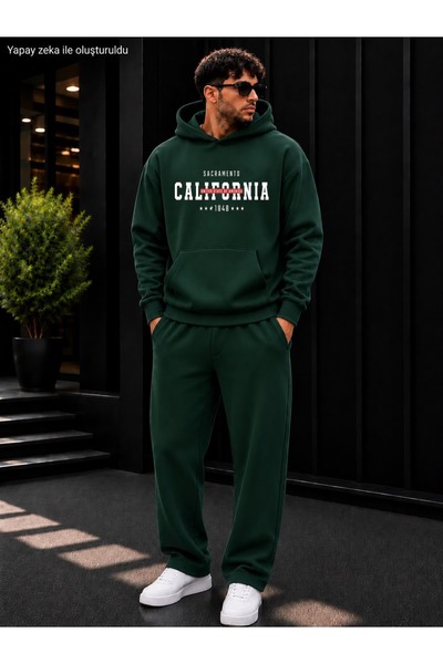 caddekombin Men's Sacramento California Printed Tracksuit Set / Hooded Kangar...