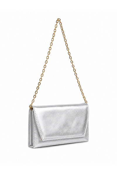 Senza Vedere Rosso Zarf Model Chain Strap Hand and Shoulder Bag Silver