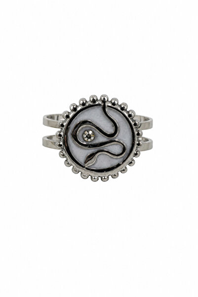 Jack Ferrero Steel Snake Motif Stone Detailed Women's Ring - Modern and Styli...