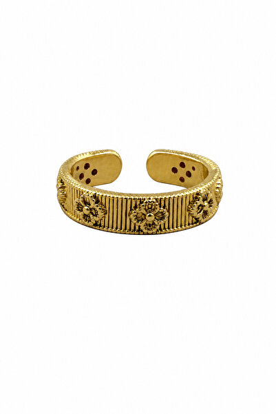 Jack Ferrero Adjustable Yellow Tone Steel Ring Patterned Wide Band