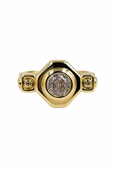 Jack Ferrero Modern Design Yellow and Gray Tone Steel Ring with Single Stone ...