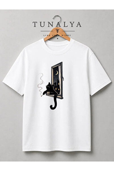 Grafftee Clothing Tunalya Premium Printed Unisex Cotton T-Shirt with Cat and ...