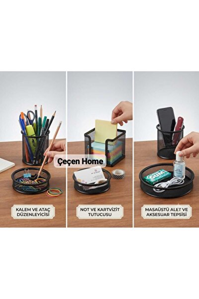 ÇEÇEN HOME Black Office Desktop Metal Wire Organizer Set - Pen Holder, Note H...