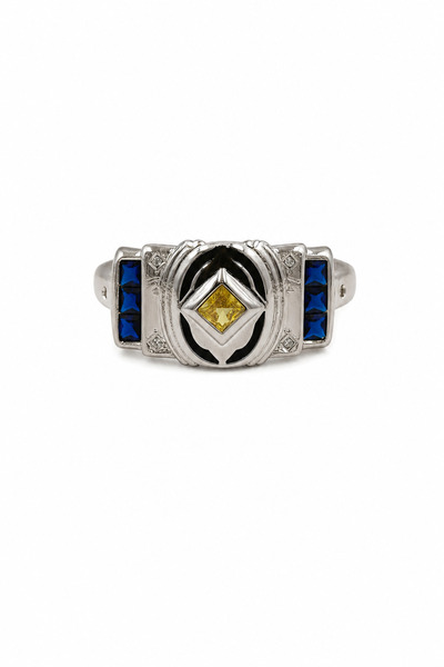 Jack Ferrero Steel Ring with Yellow Stone and Blue Detail, Modern Design, Uni...