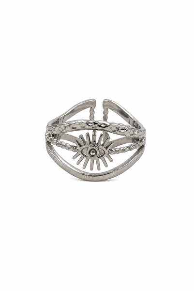 Jack Ferrero Adjustable Steel Evil Eye Motif Ring - Stylish and Durable Gray ...