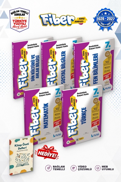 Muba Yayınları 7. sınıf fiber Türkçe Matematik Fen Bilimleri Sosyal Din Bağla...