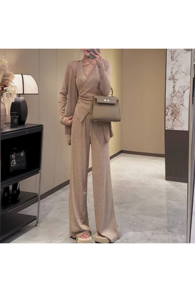 dorbe Women's Khaki Cardigan & Pants Set