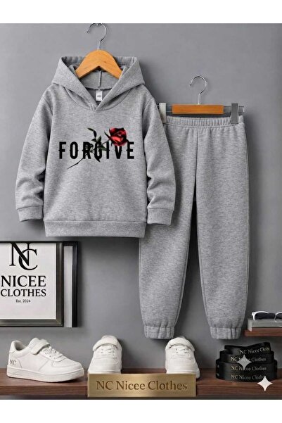 Leto Lykia Children's Tracksuit Set Unisex (Black Forgive Red Rose Winter Print)