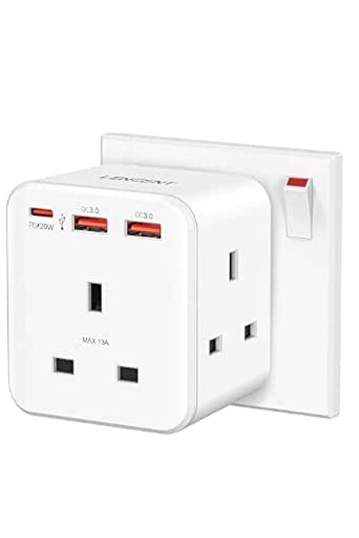 GENERAL Linsent 3 Way Power Strip with 2 USB Ports Fast Charging Extension So...