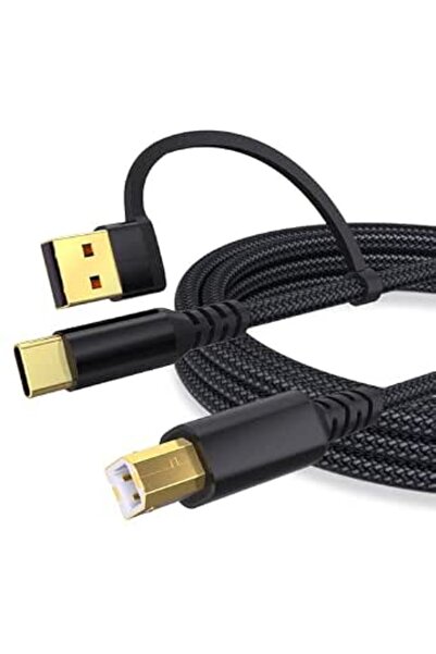 AXIYIBZI كابل طابعة 2 في 1 من USB-A/C إلى USB-B بطول 6.6 قدم، سلك طابعة عالي ...