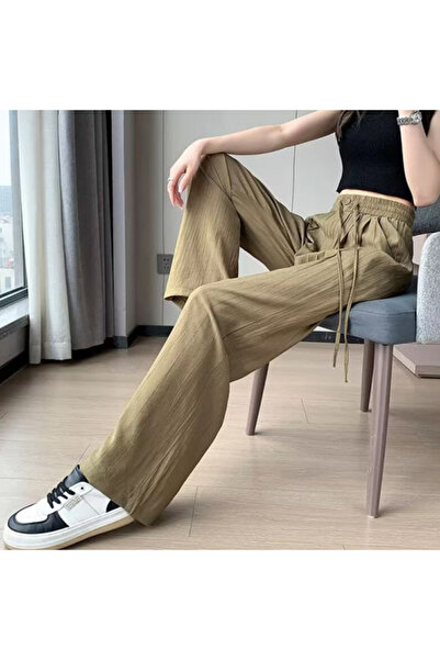 dorbe Women's Olive Green Wide-Leg Trousers