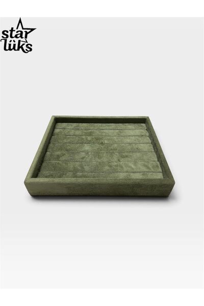 StarLüks Premium Suede Quality Black/Green Ring Tray Medium Size (22X17.5X3.5)