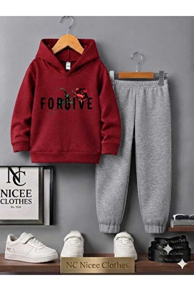 NC Nicee Clothes Children's Tracksuit Set Unisex (Black Forgive Red Rose Prin...