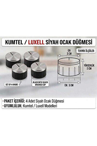 Luxell Kumtel Cam Ocak Düğmesi 4 Adet